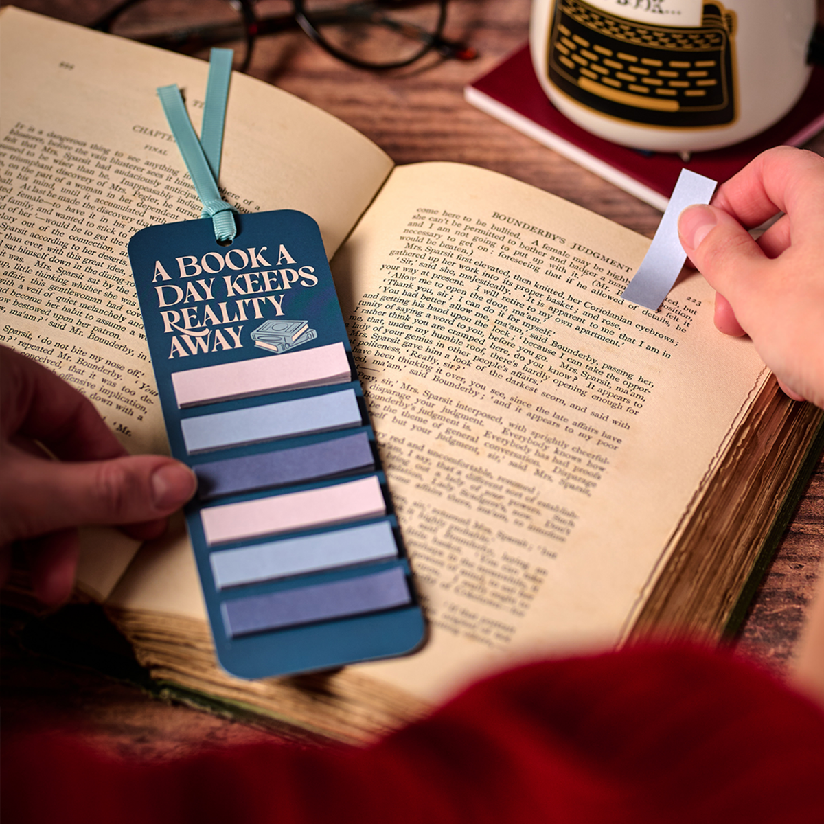 Bookmark with sticky tabs – A Book a Day Keeps Reality Away