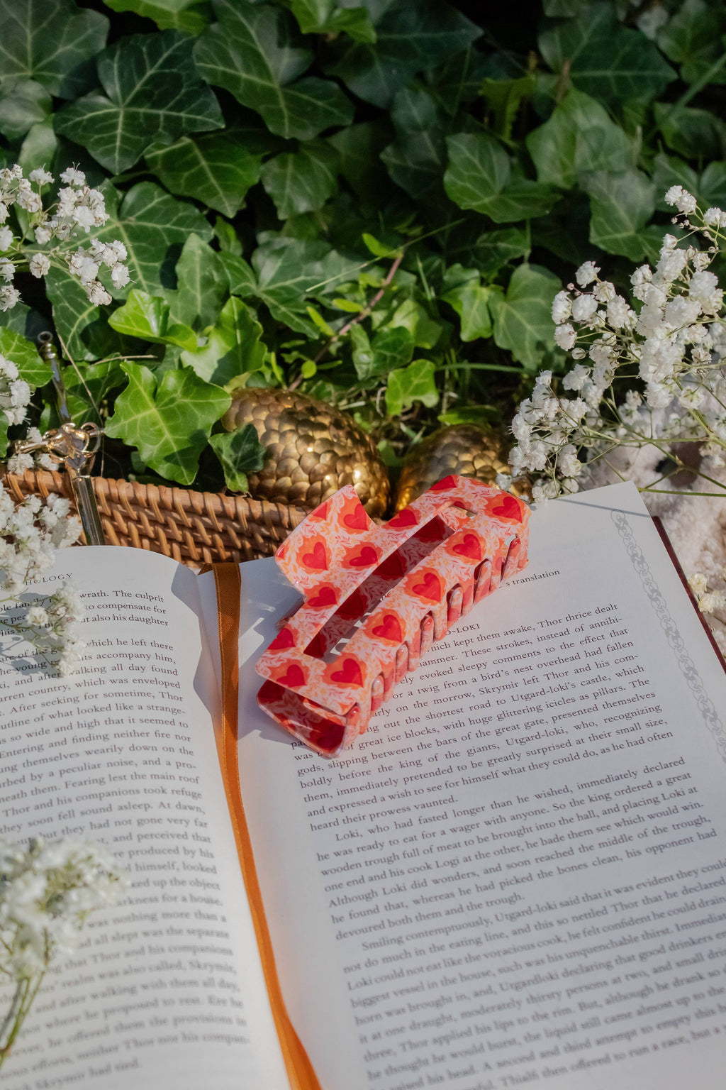 Bookish Hair Claw Clip - Flaming Hearts