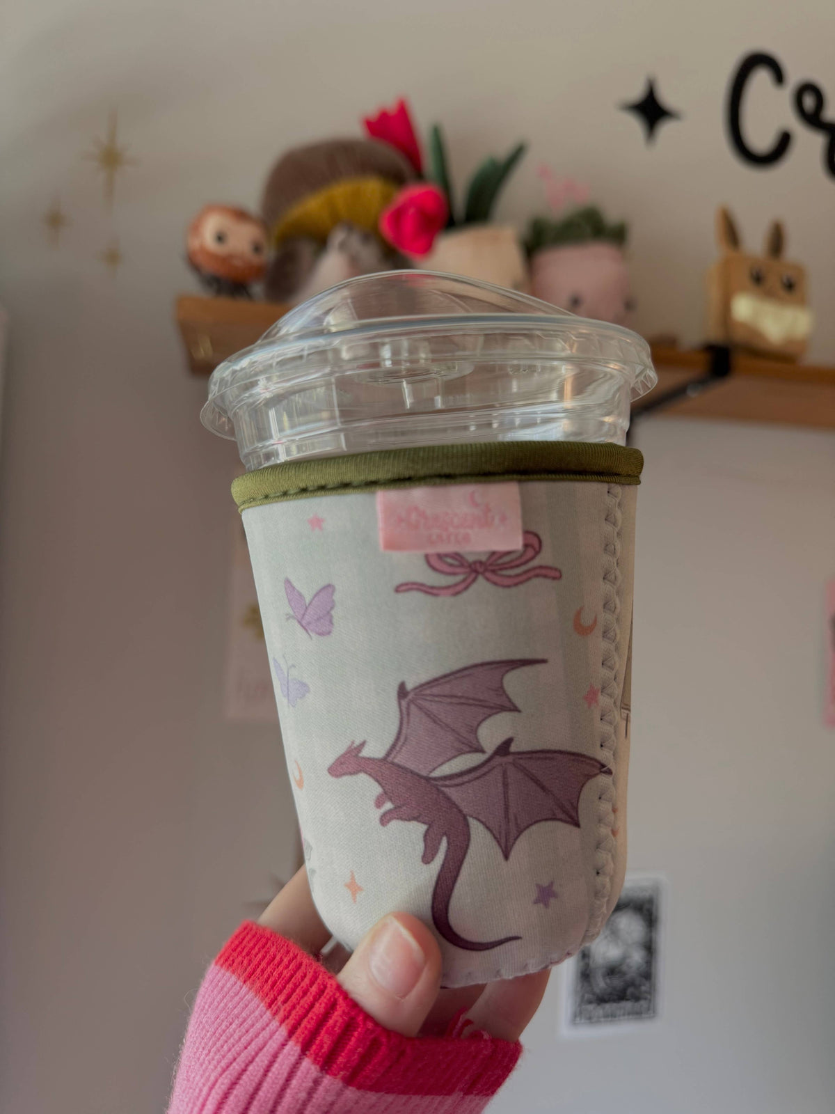 Fantasy Reader Gingham Dragon Iced Coffee Sleeve