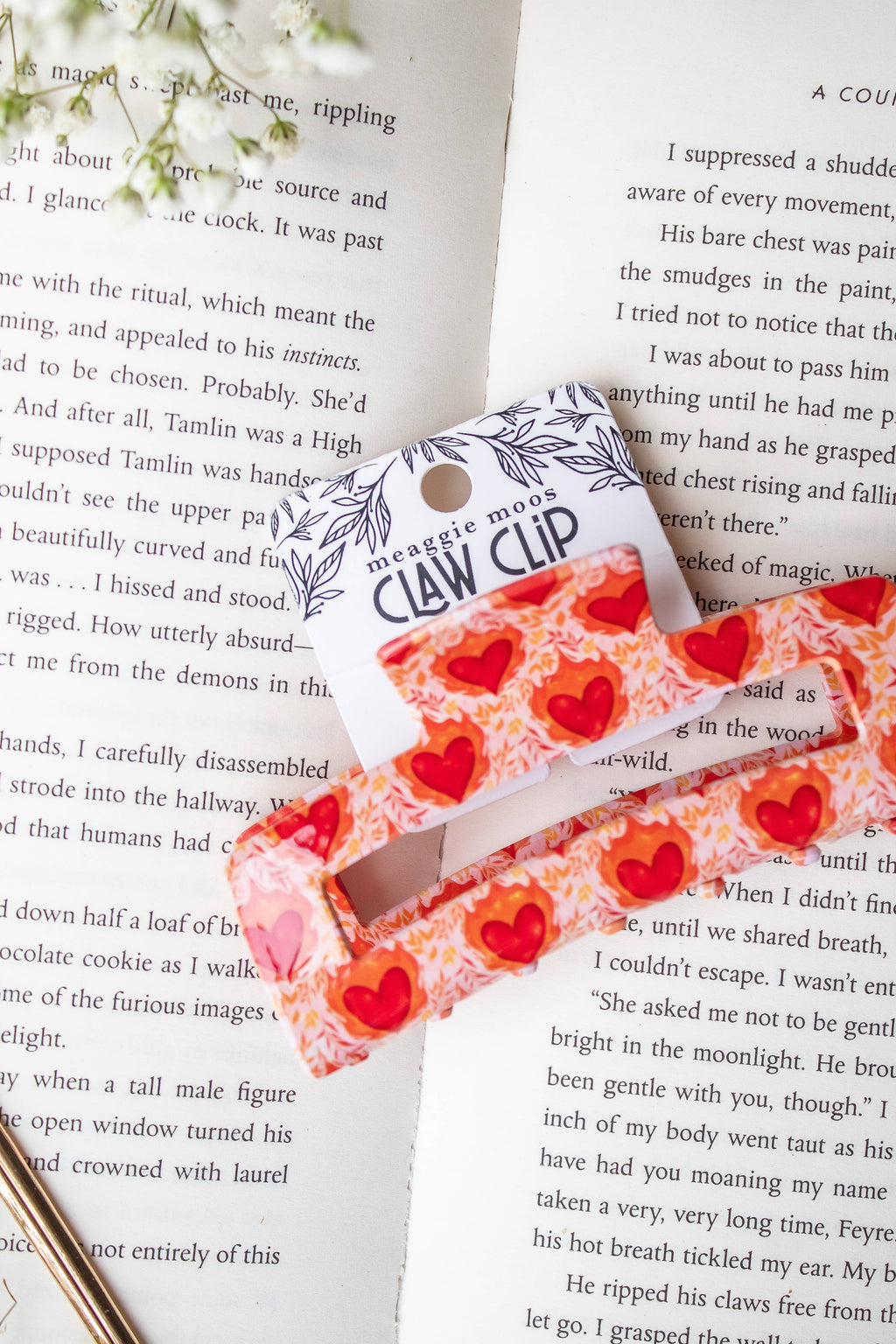 Bookish Hair Claw Clip - Flaming Hearts