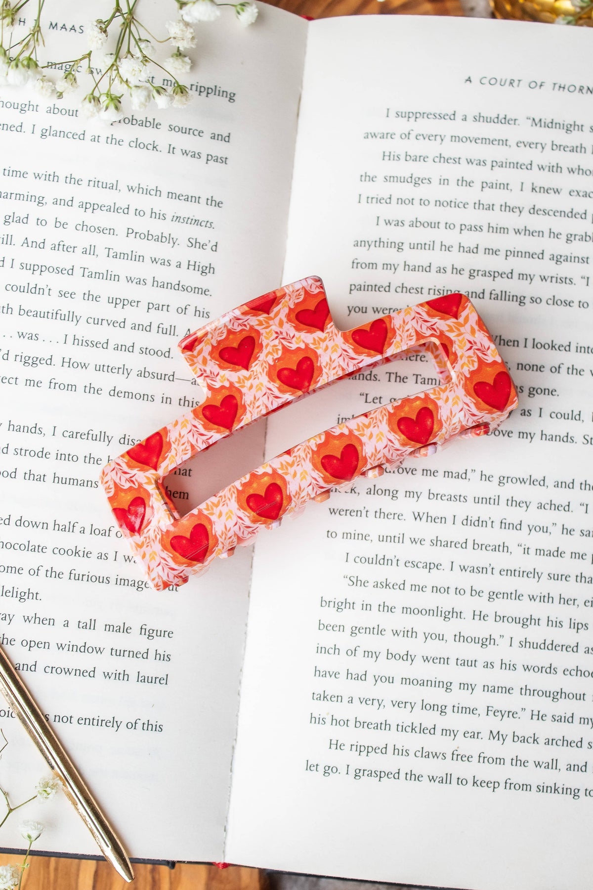 Bookish Hair Claw Clip - Flaming Hearts