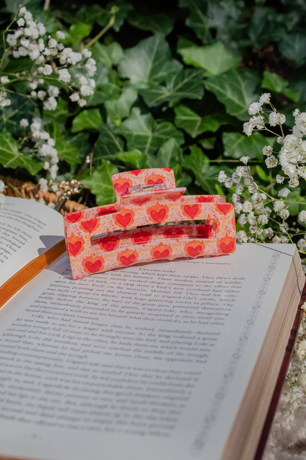 Bookish Hair Claw Clip - Flaming Hearts