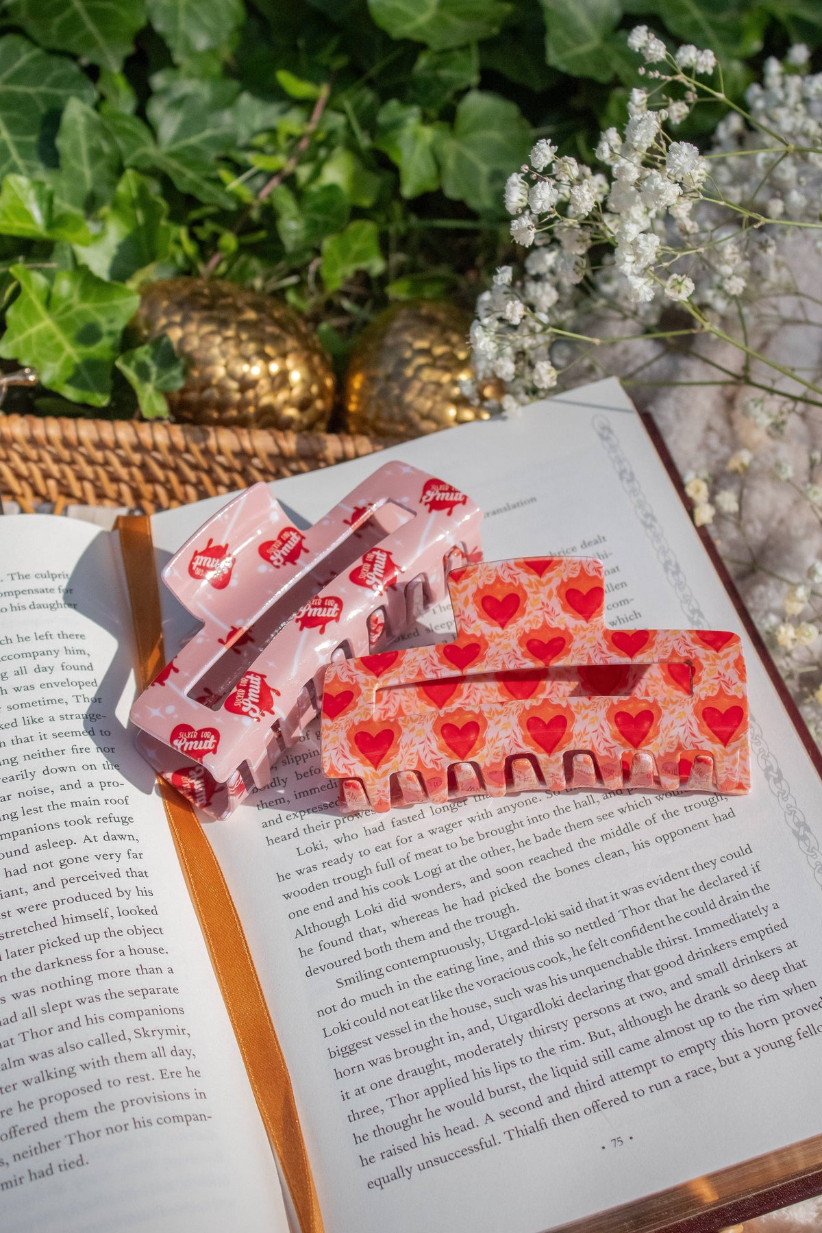 Bookish Hair Claw Clip - Flaming Hearts