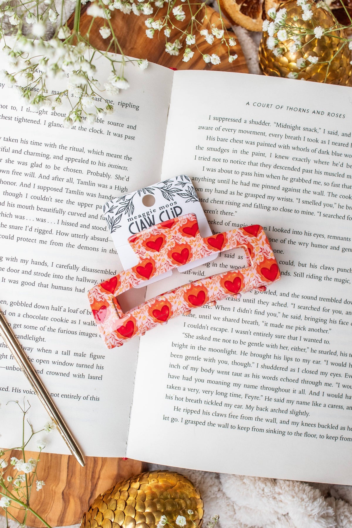 Bookish Hair Claw Clip - Flaming Hearts