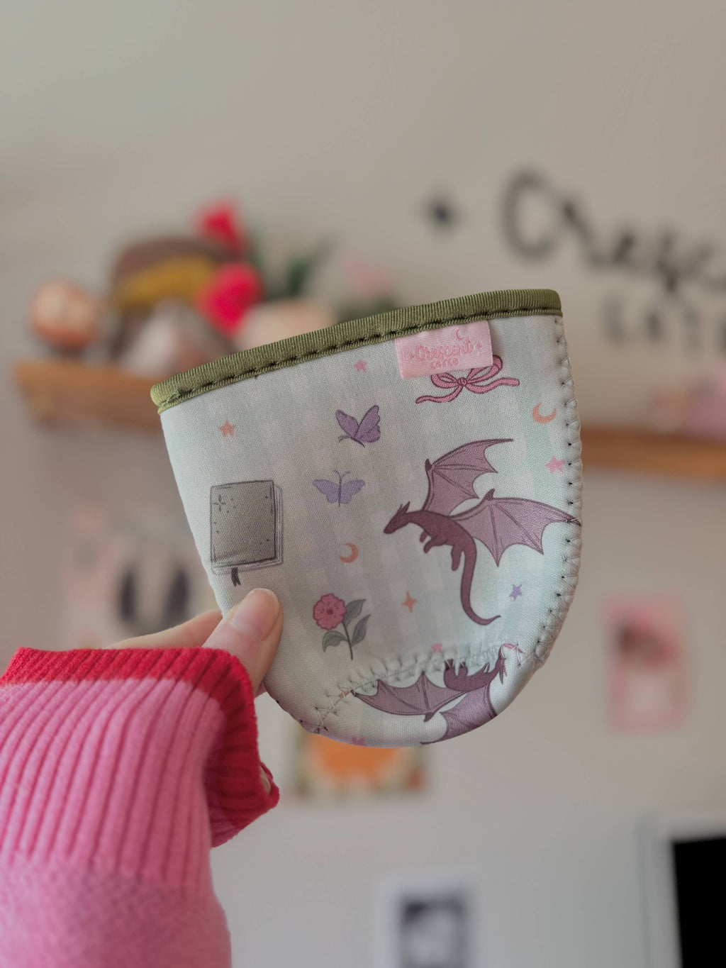 Fantasy Reader Gingham Dragon Iced Coffee Sleeve