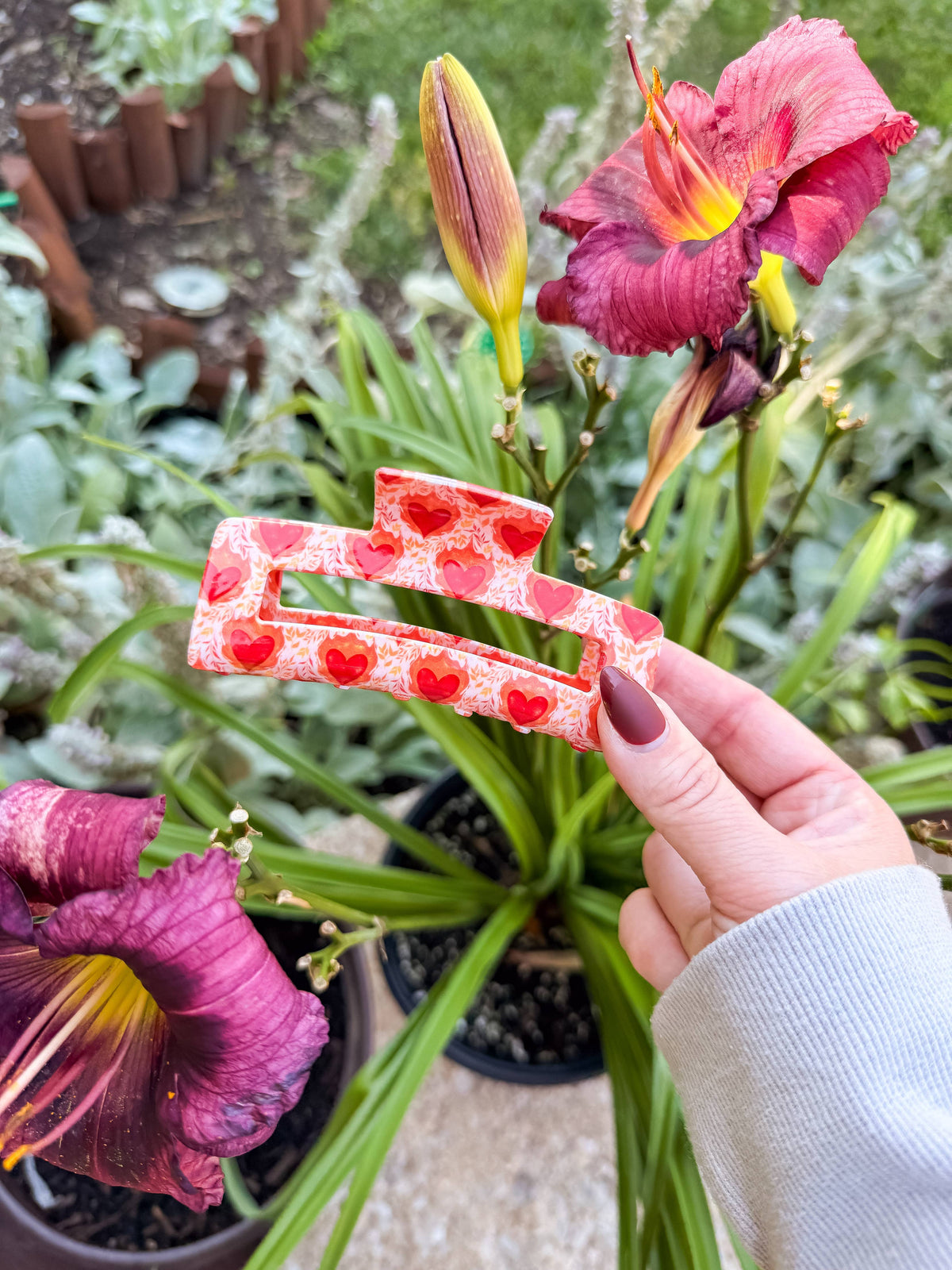 Bookish Hair Claw Clip - Flaming Hearts