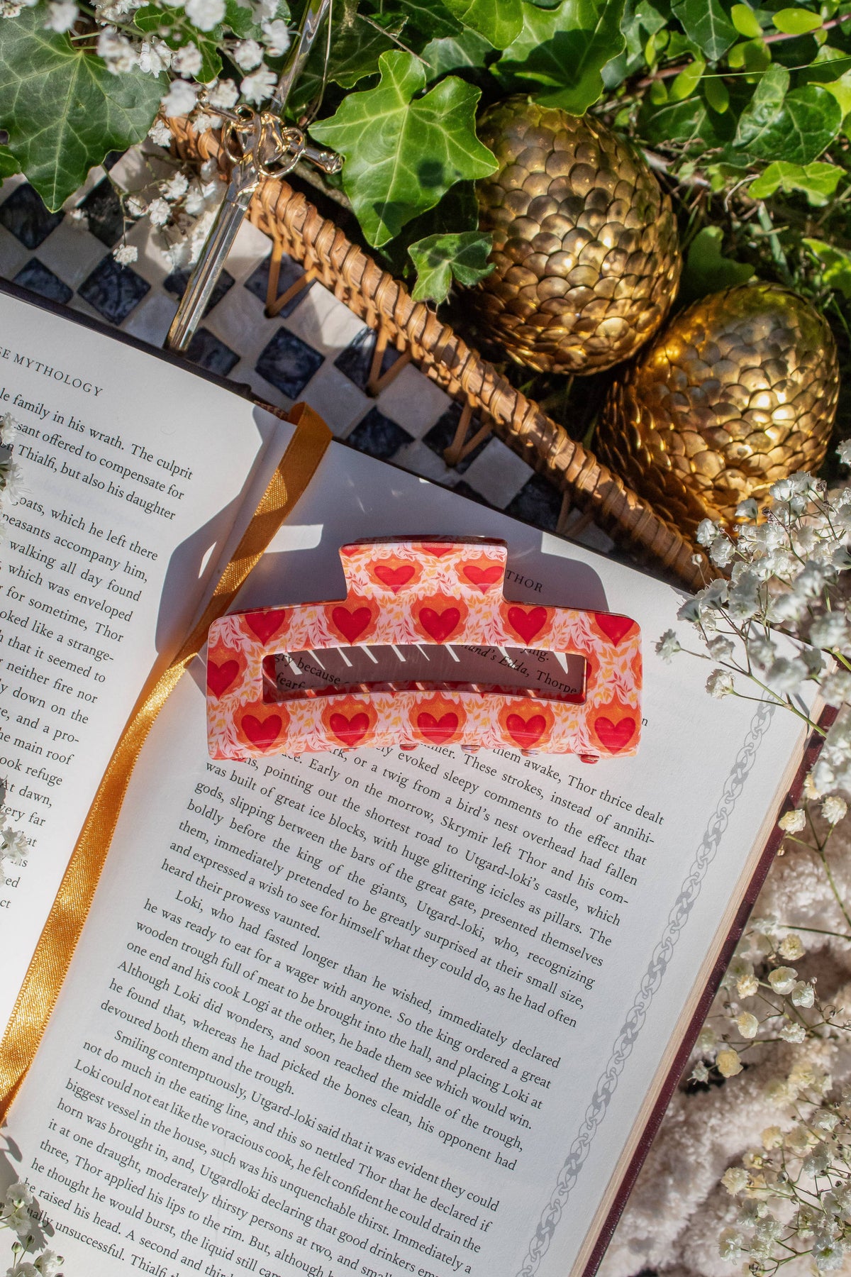 Bookish Hair Claw Clip - Flaming Hearts
