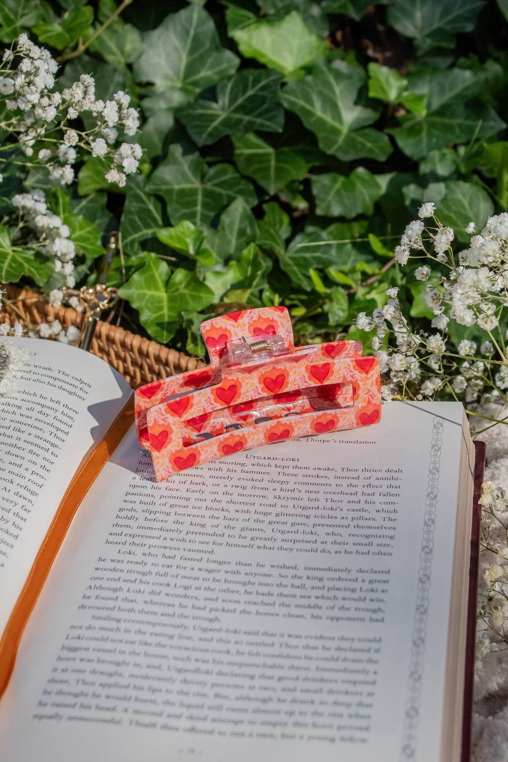 Bookish Hair Claw Clip - Flaming Hearts