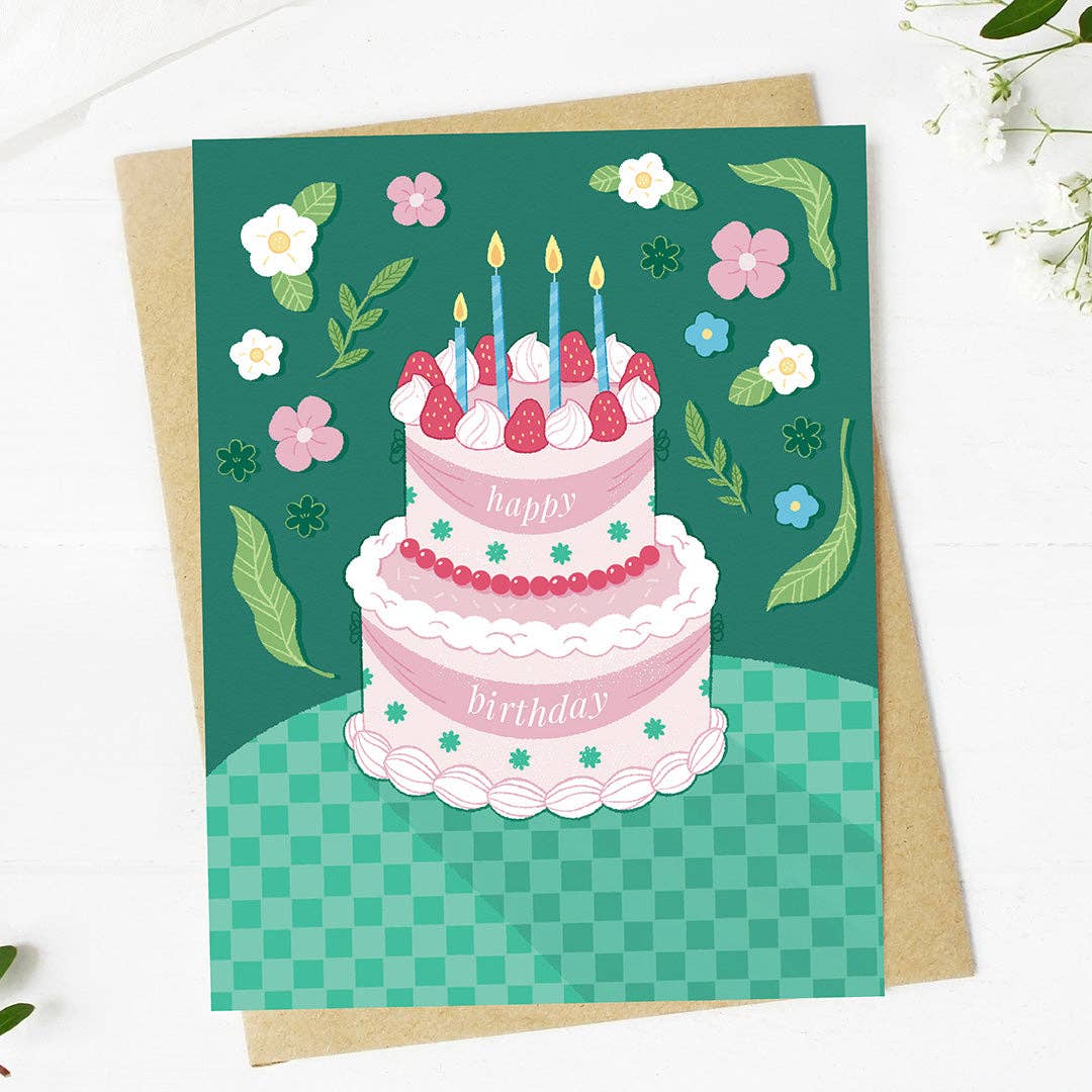 Happy Birthday Elegant Birthday Cake Party Card