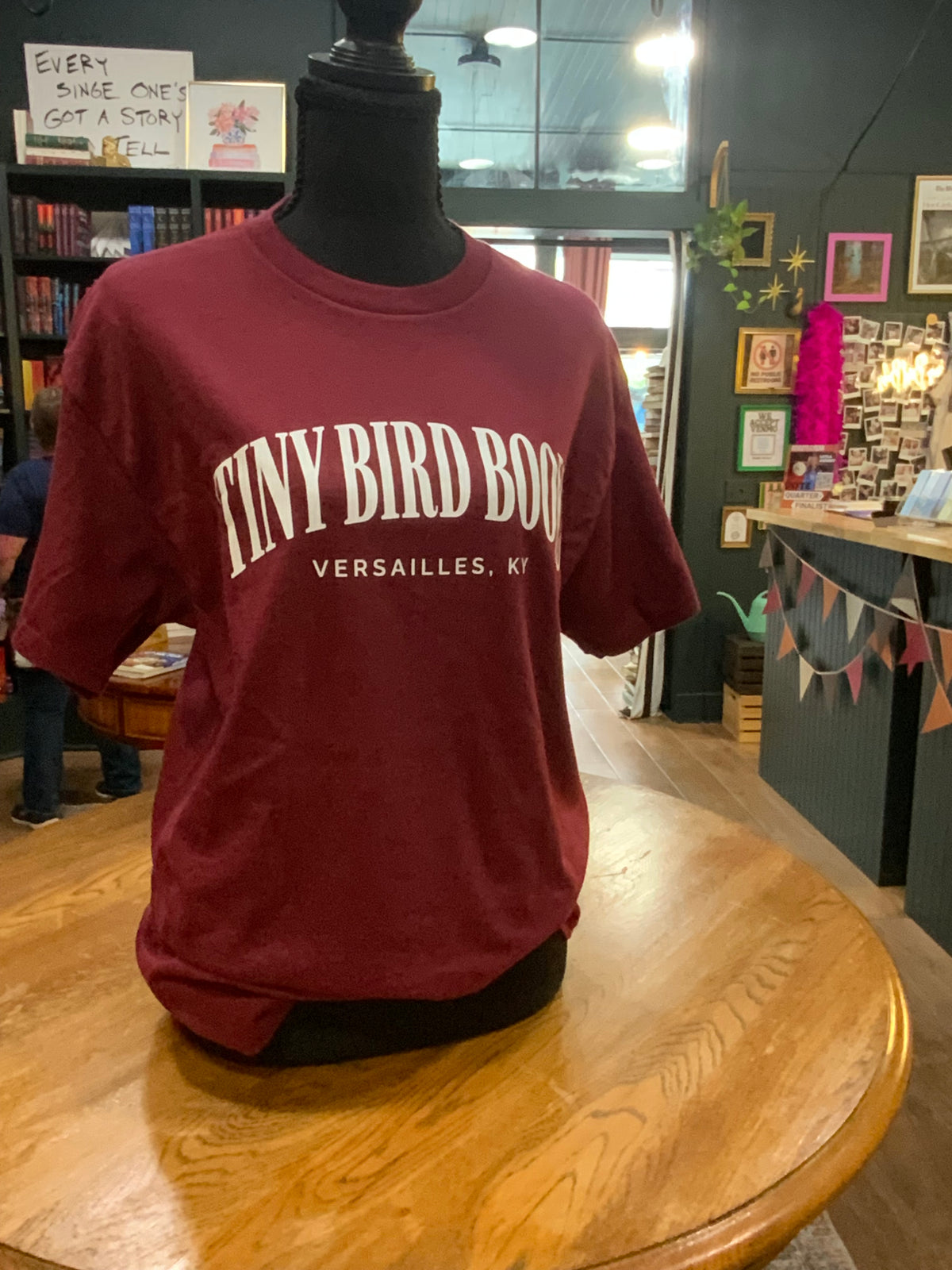 Tiny Bird Books T-shirt - Burgundy