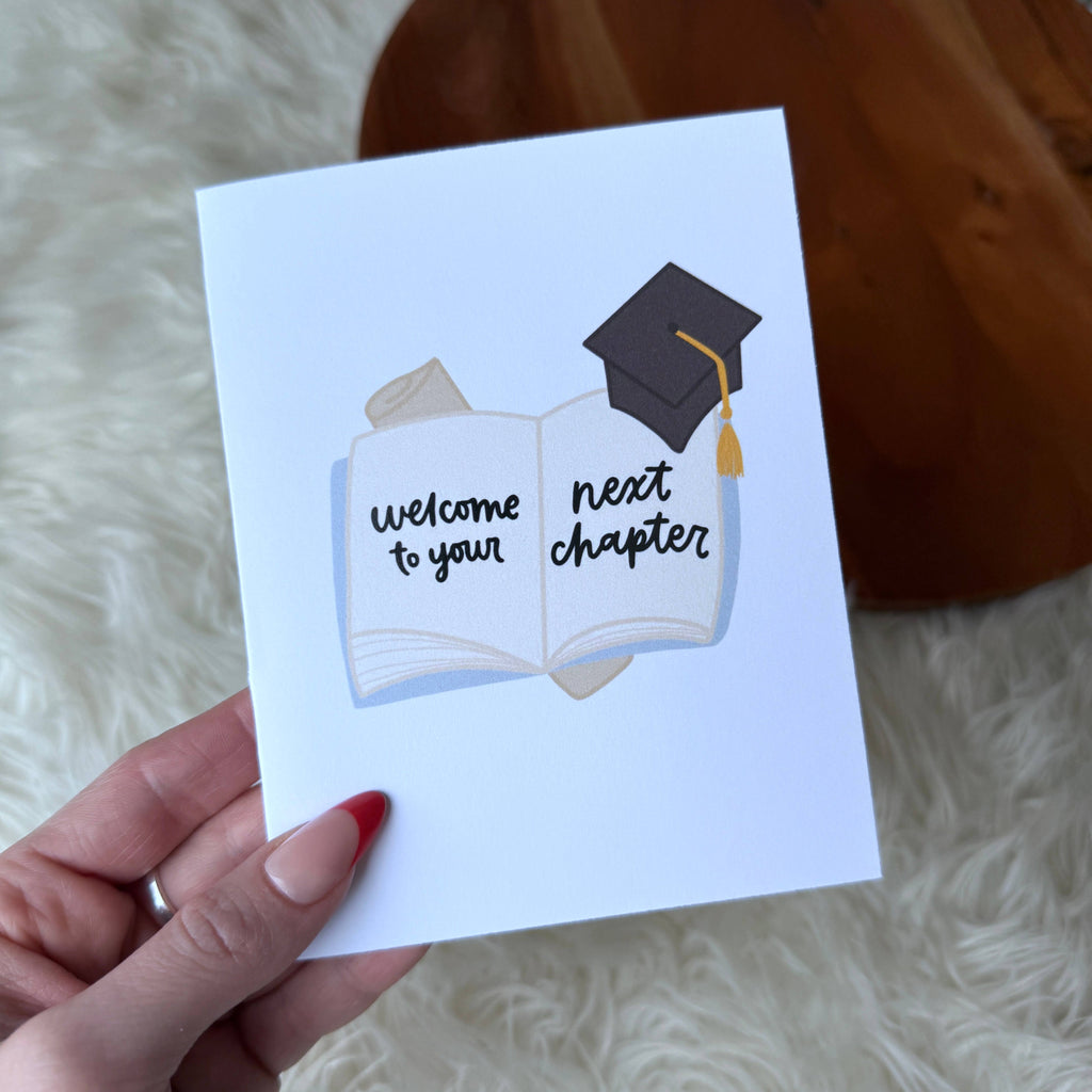 "Welcome to your next chapter" Graduation Book Card