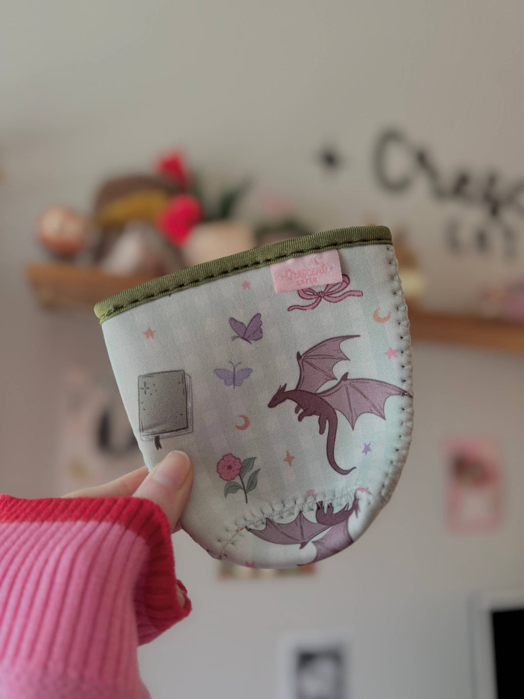 Fantasy Reader Gingham Dragon Iced Coffee Sleeve