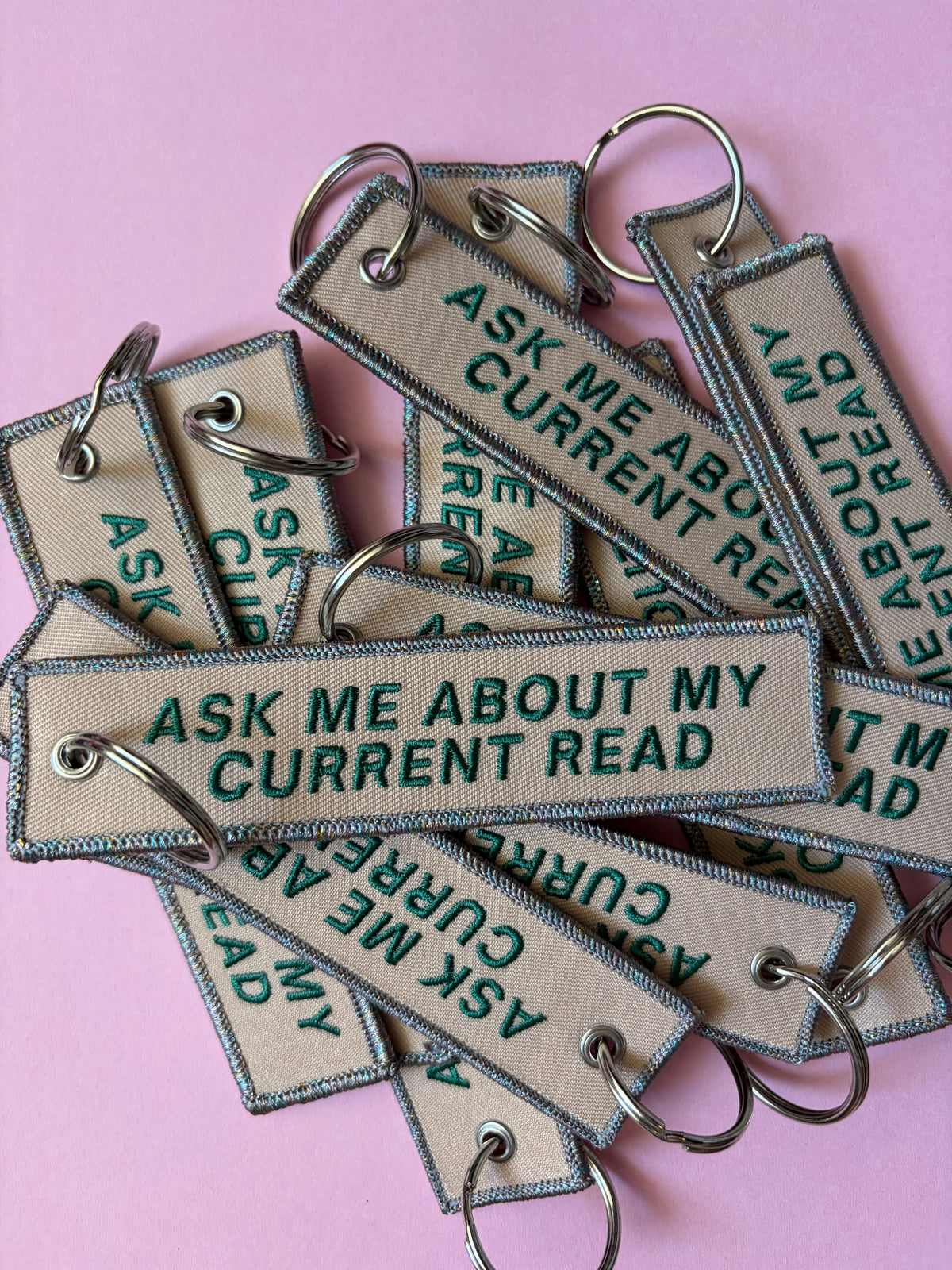 Ask Me About My Current Read 📖 Fabric Keychain / Pull Tag