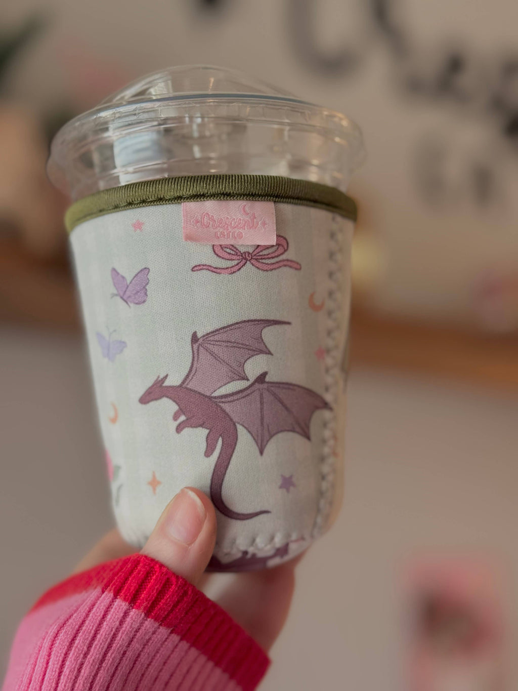 Fantasy Reader Gingham Dragon Iced Coffee Sleeve