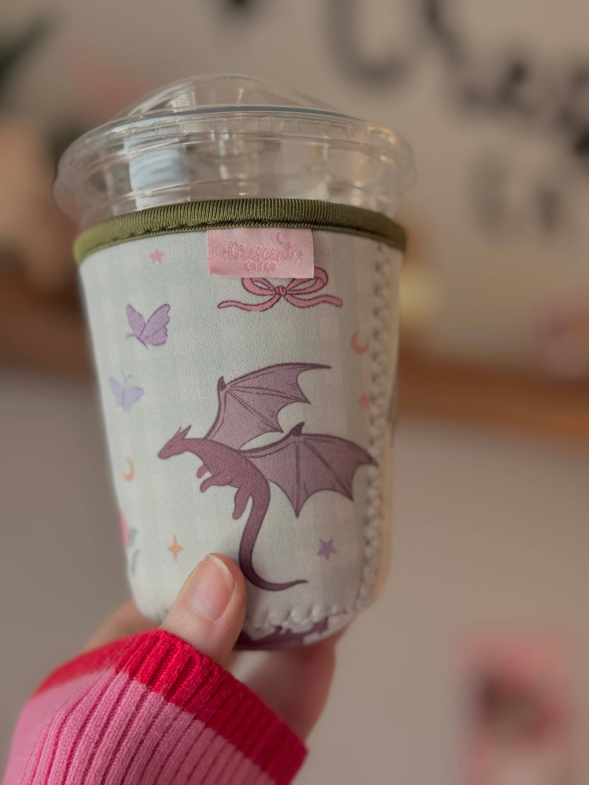 Fantasy Reader Gingham Dragon Iced Coffee Sleeve