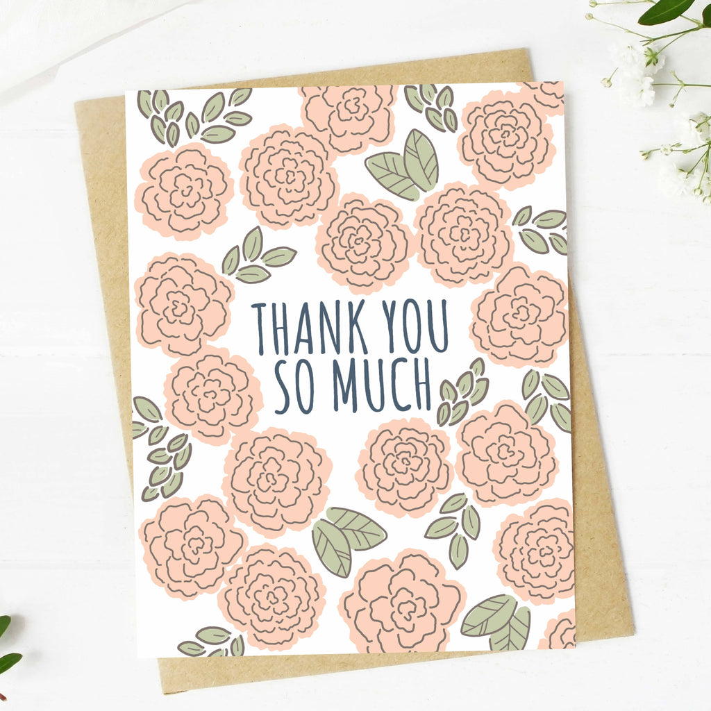 "Thank you so much" Floral Pattern Appreciation Card